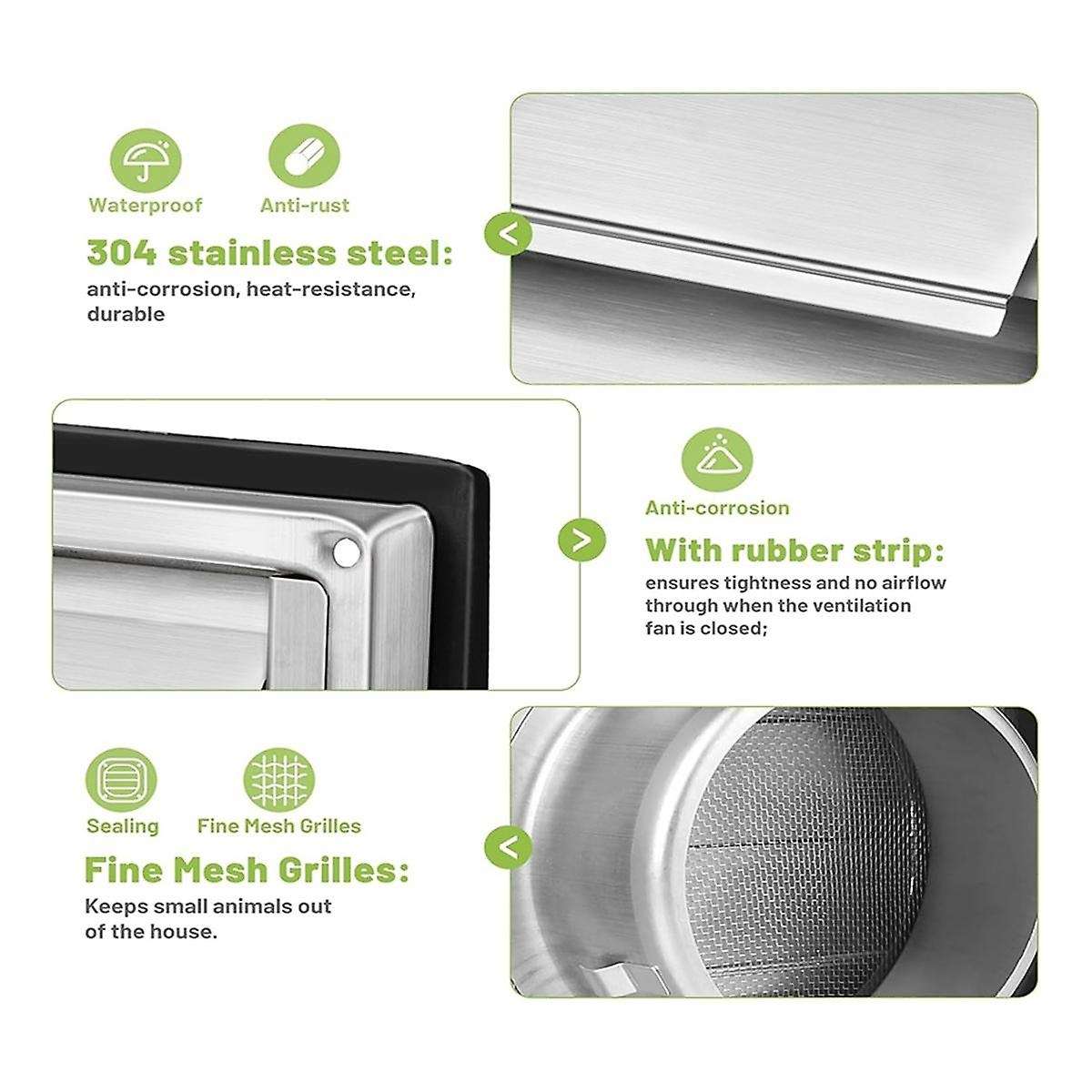 Ventilation Grille 100mm Stainless Steel Air Vents Cover, Louvered Grille Cover Vent Flat Ducting A