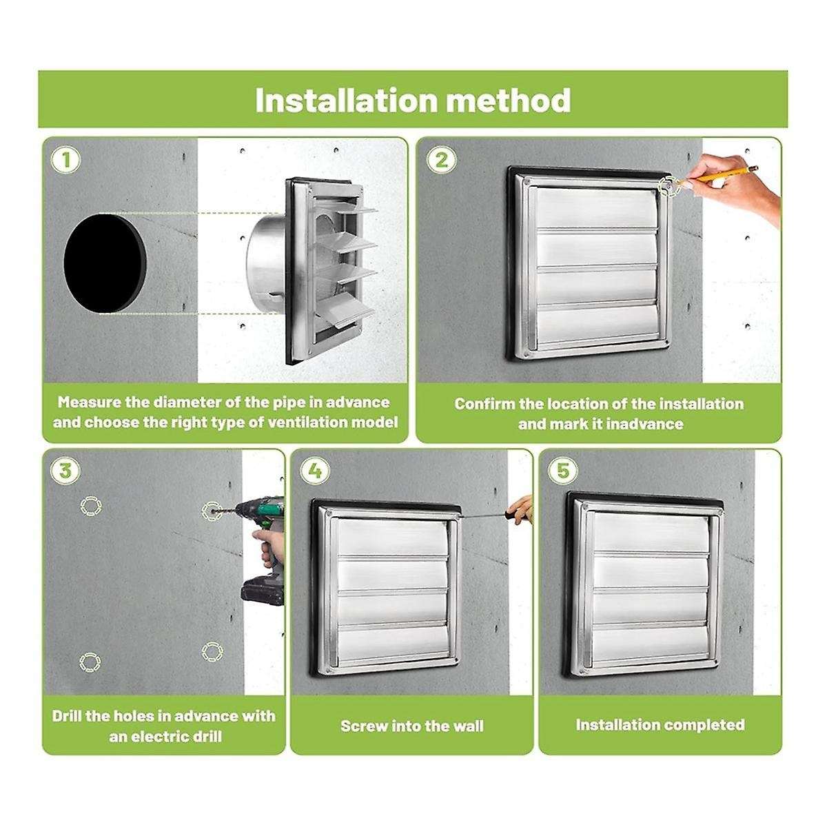 Ventilation Grille 100mm Stainless Steel Air Vents Cover, Louvered Grille Cover Vent Flat Ducting A