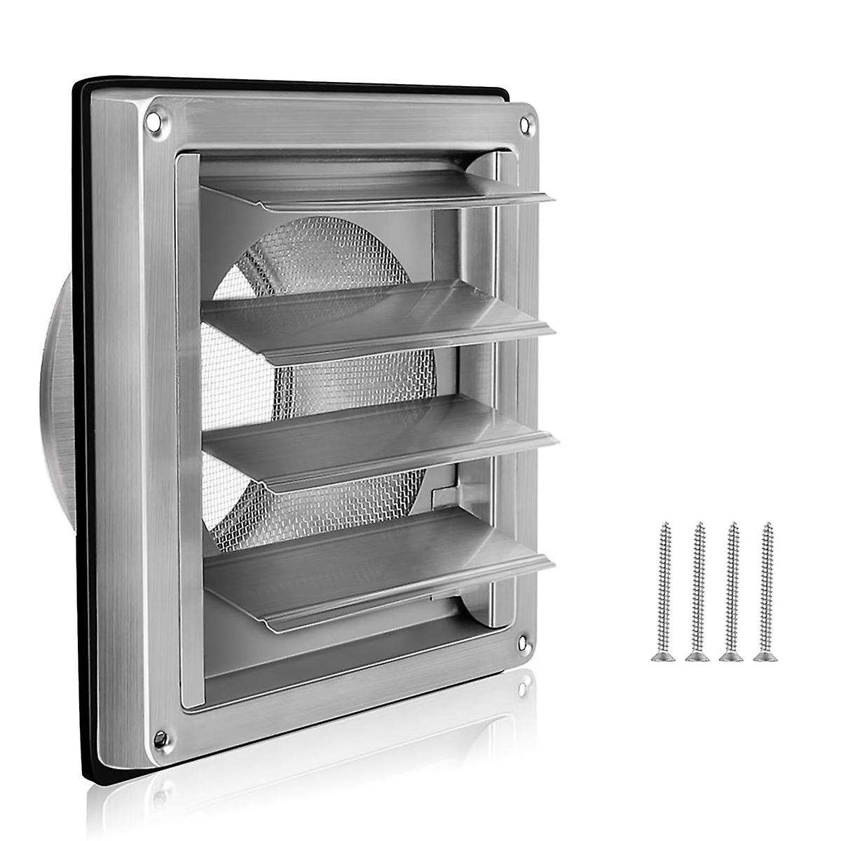 Ventilation Grille 100mm Stainless Steel Air Vents Cover, Louvered Grille Cover Vent Flat Ducting A