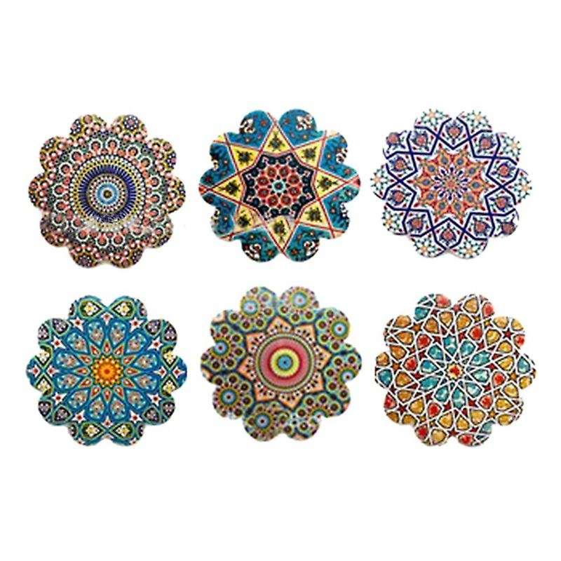 6 Pcs Ceramic Non-slip Absorbent Coaster Mandala Pattern Lace-shaped