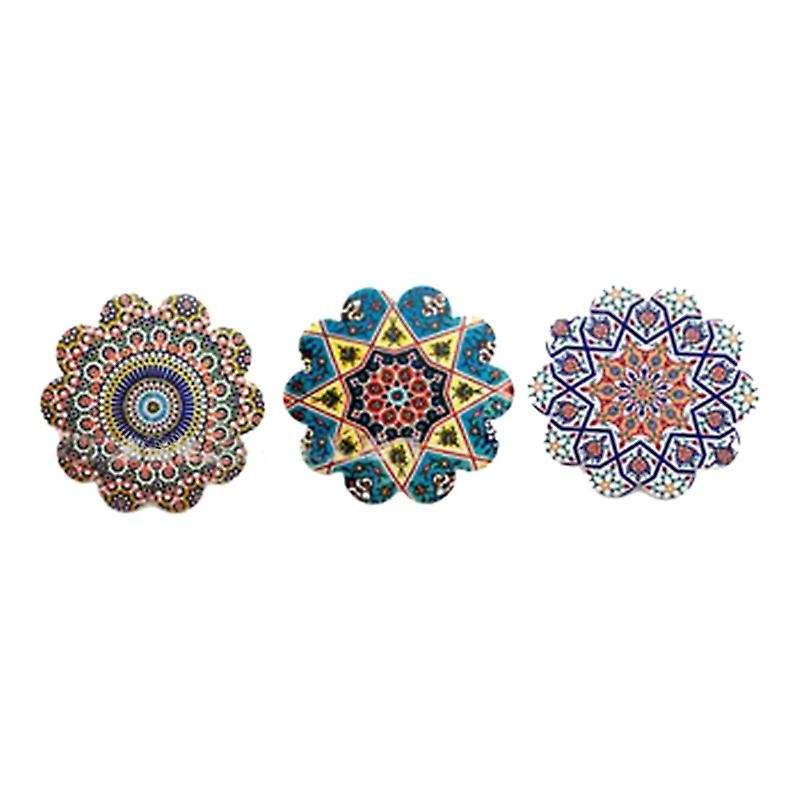 6 Pcs Ceramic Non-slip Absorbent Coaster Mandala Pattern Lace-shaped