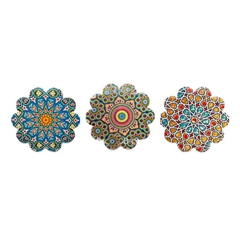 6 Pcs Ceramic Non-slip Absorbent Coaster Mandala Pattern Lace-shaped