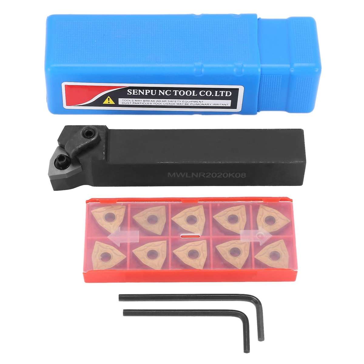 Set Of Lathe Turning Tool Holder Mwlnr2020k08 + 10 Carbide Inserts