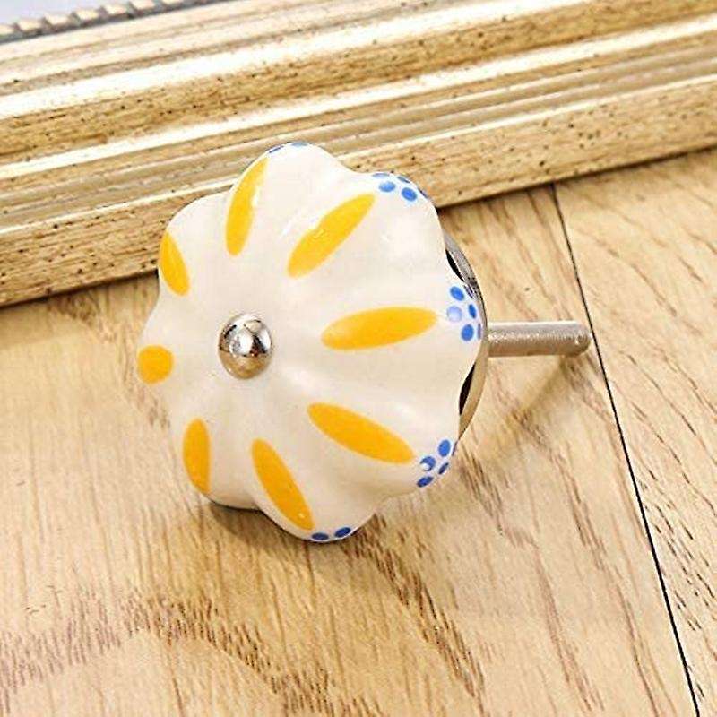 Ceramic Painted Cupboard Knobs Floral Decorative Drawer Knobs,10 Pack