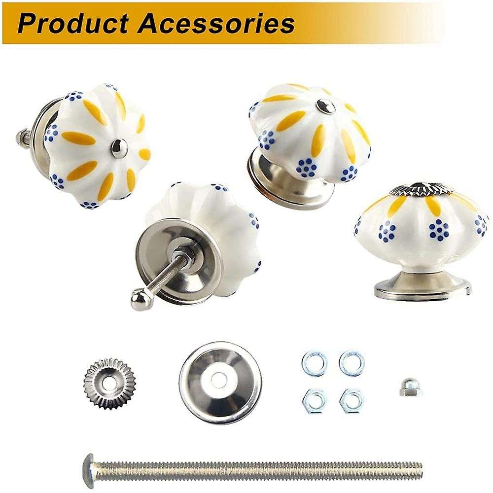 Ceramic Painted Cupboard Knobs Floral Decorative Drawer Knobs,10 Pack