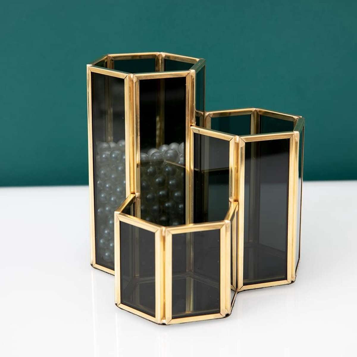 Makeup Brush Holder 3 Slots Glass Home Decorative for Desk Decor