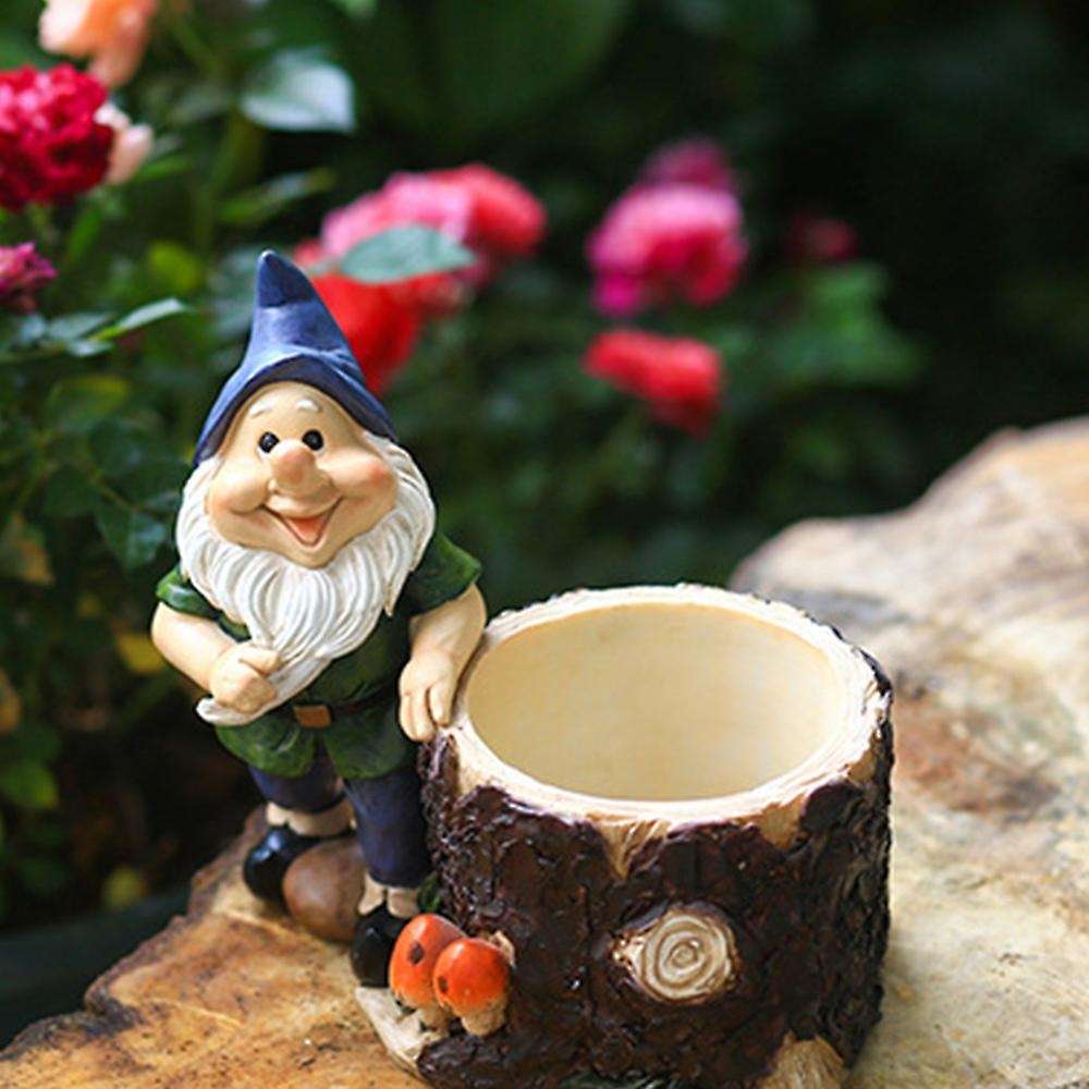 Garden Gnome Flower Pot Resin Dwarf Statue Stump Flower Pot A