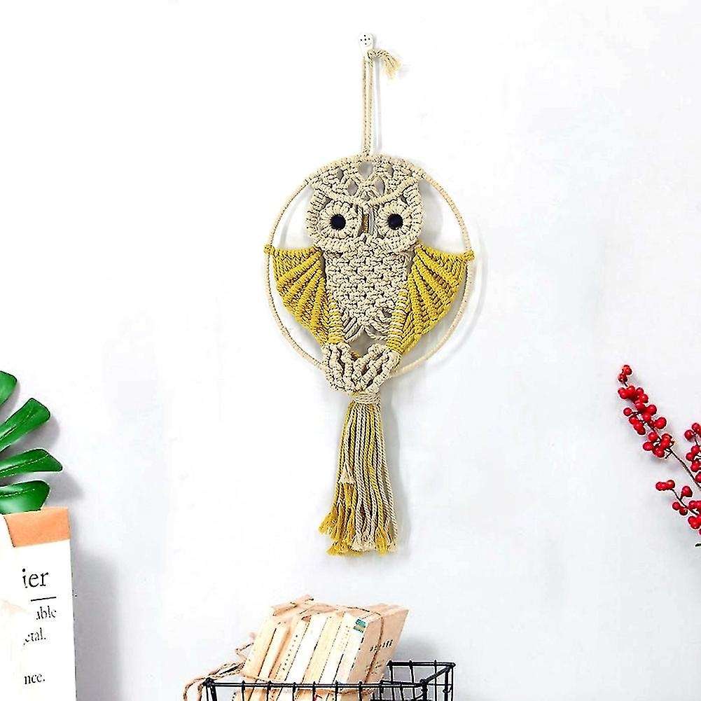 Owl Hanging Tapestry Aesthetic Macrame Handwoven Ornaments for Home-c