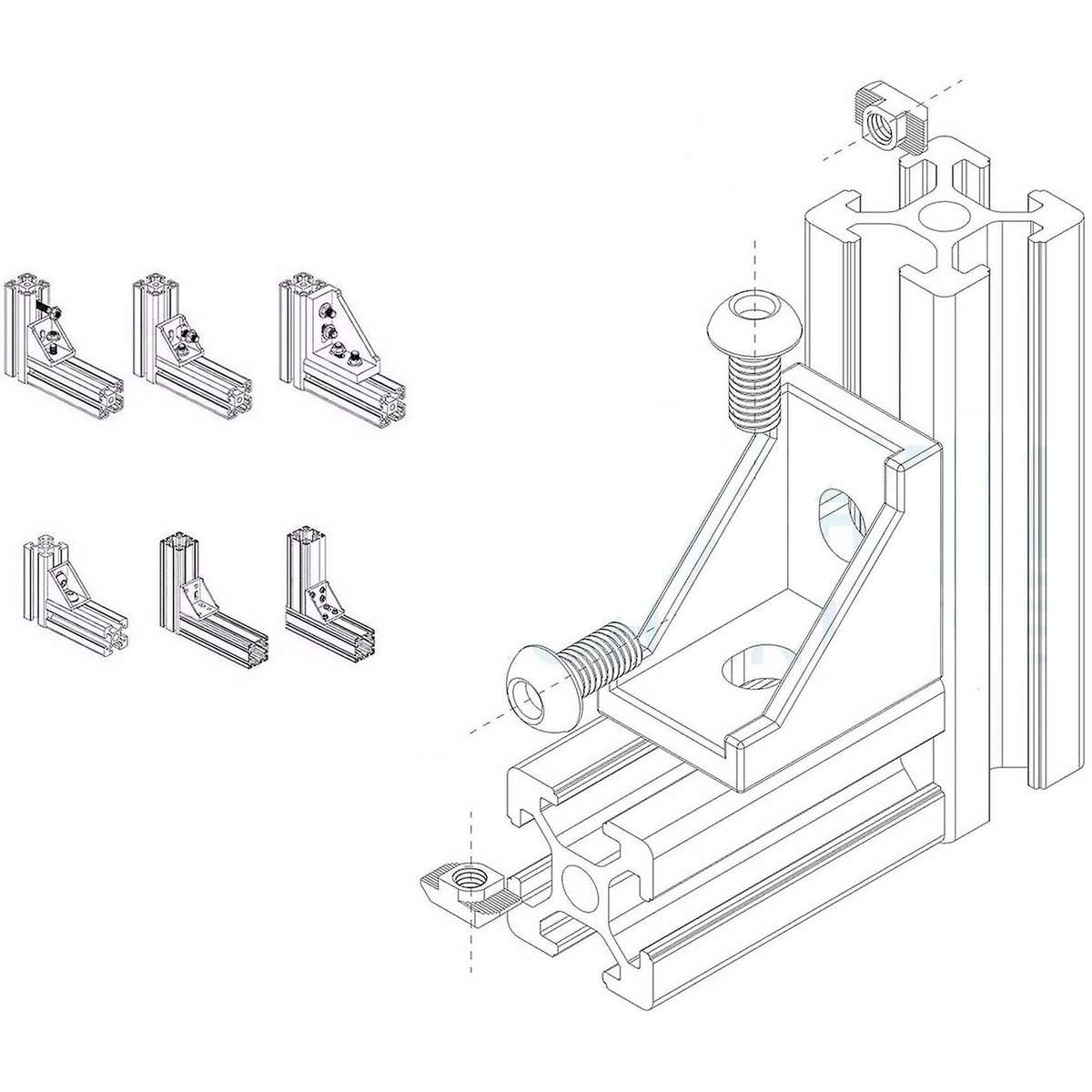 100pcs 2020 Series Aluminum Profile Connector Set for 6mm Slot