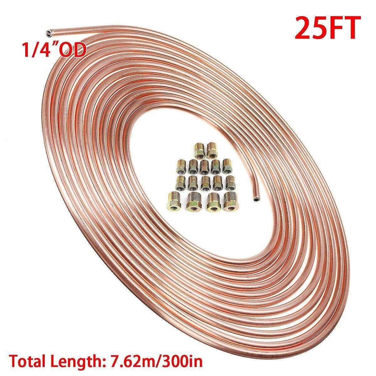 Copper Nickel Brake Kit 1/4inch Od 25 Ft Coil Roll Tube & 16 Pcs Nut