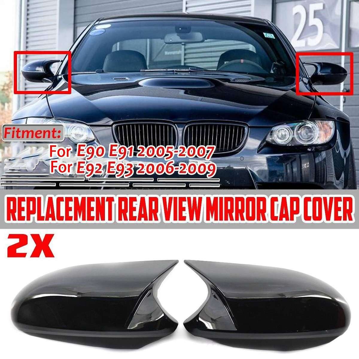 Car Black Rearview Mirror Cover For-bmw E90 E91 Pre-lci 2005-2007