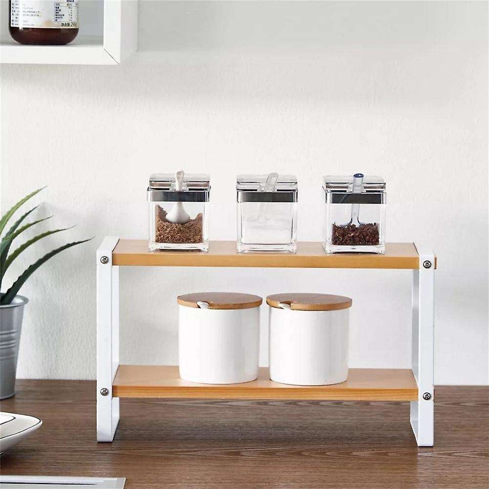 Kitchen Spice Rack Two-layer Solid Wood Shelf Household Wooden Rack
