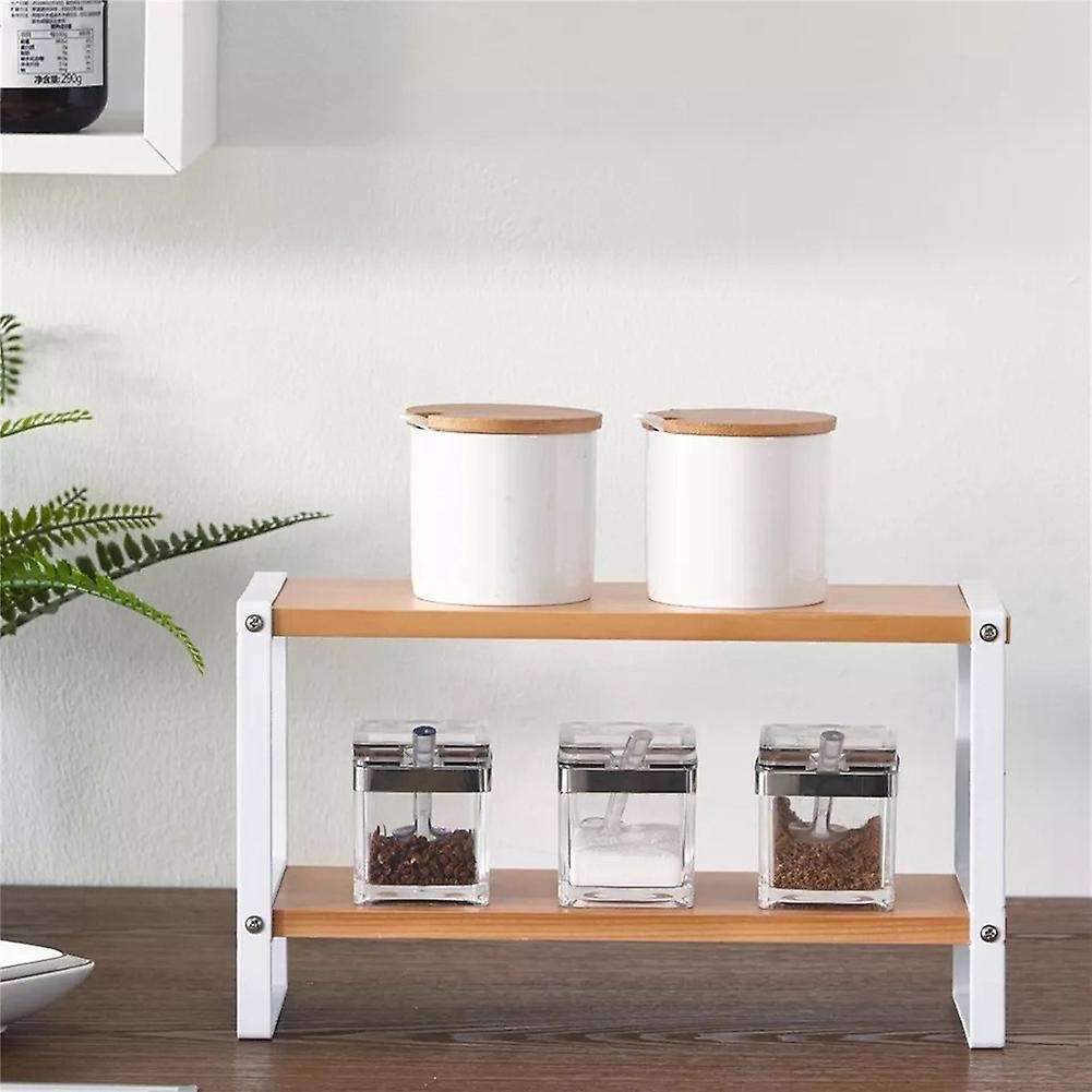Kitchen Spice Rack Two-layer Solid Wood Shelf Household Wooden Rack