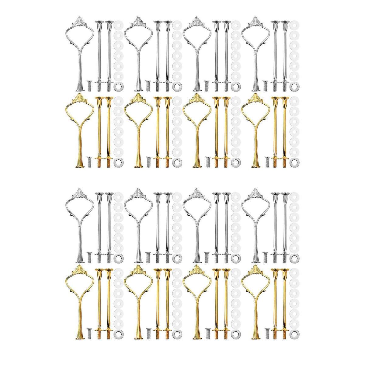 8 Sets 3 Tier Crown Cake Plate Stand Fittings for Party Silver&golden