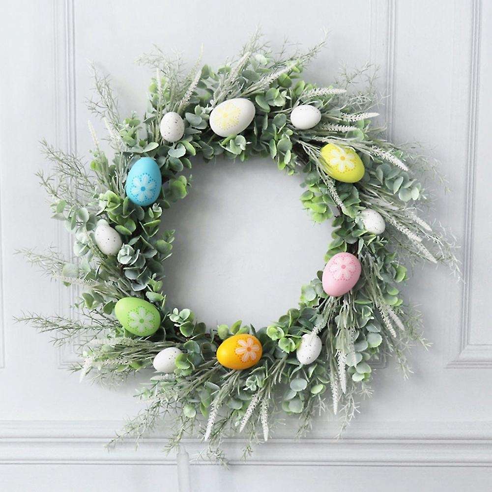 Artificial Wreath Colorful Eggs Flower Diy Easter Home Party Decor