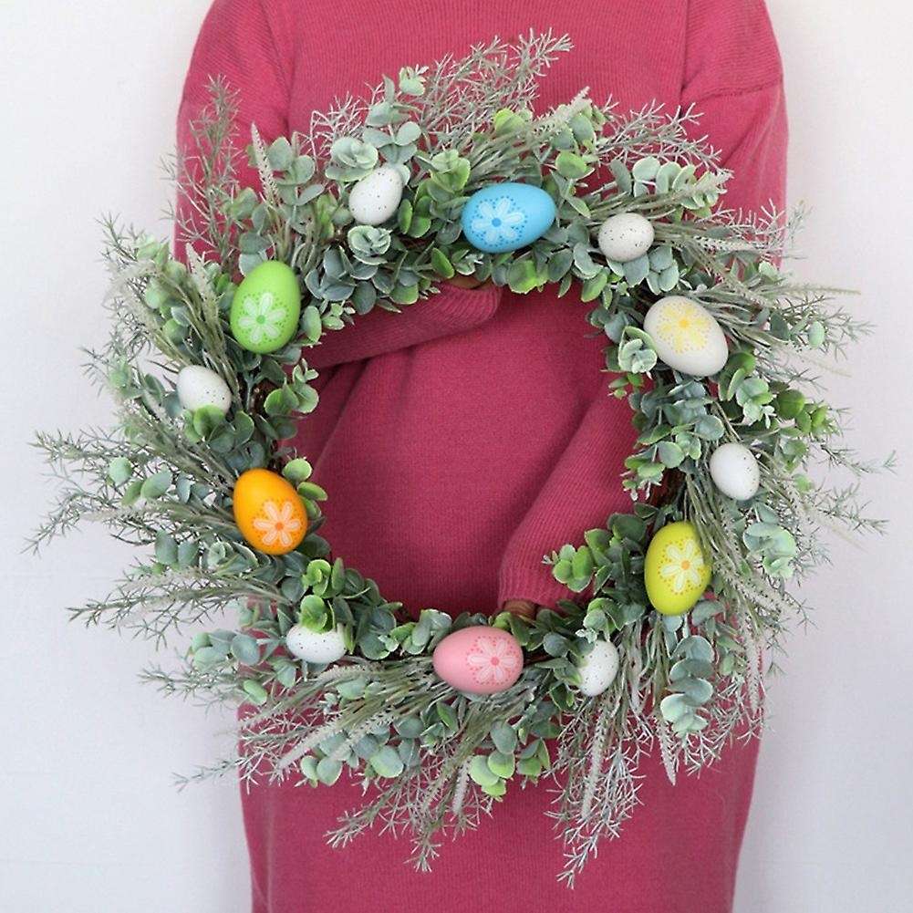 Artificial Wreath Colorful Eggs Flower Diy Easter Home Party Decor