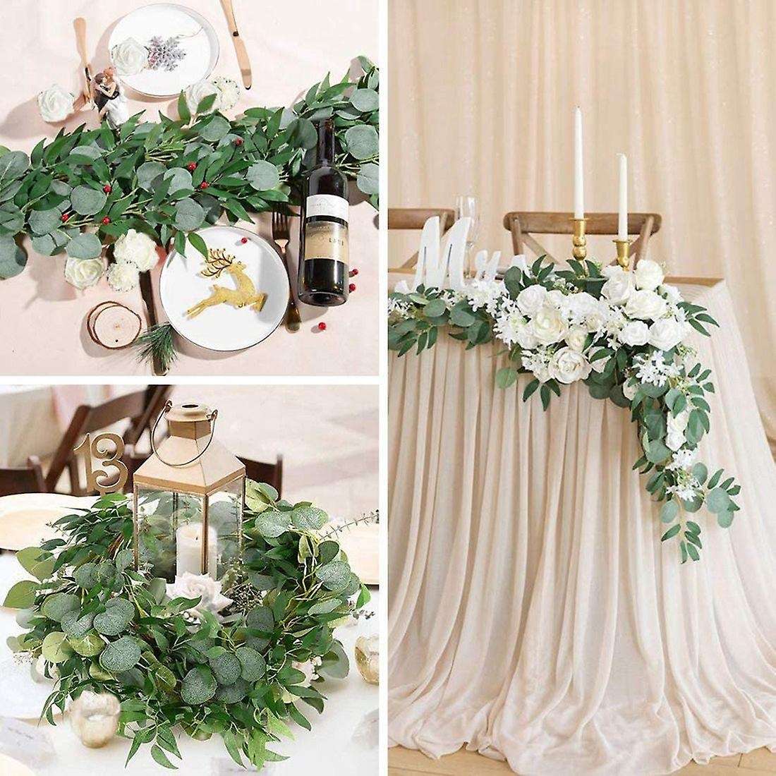 4 Packs Artificial Eucalyptus Garland with Willow Leaves Fake Garland