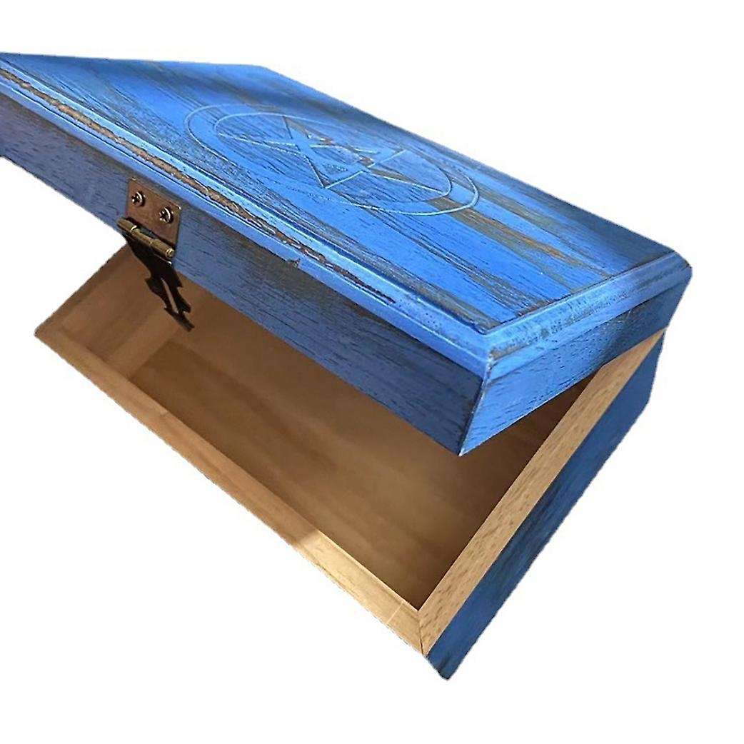 Vintage Jewelry Box with Lock Pentagram Storage Box Toy Blue