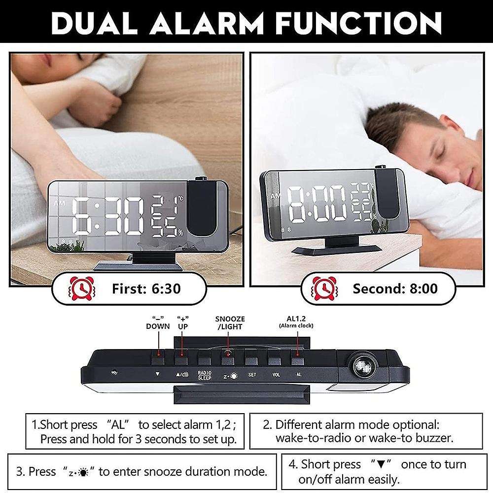 Digital Alarm Clock with Fm Radio Led Mirror Screen Alarm Clock-black
