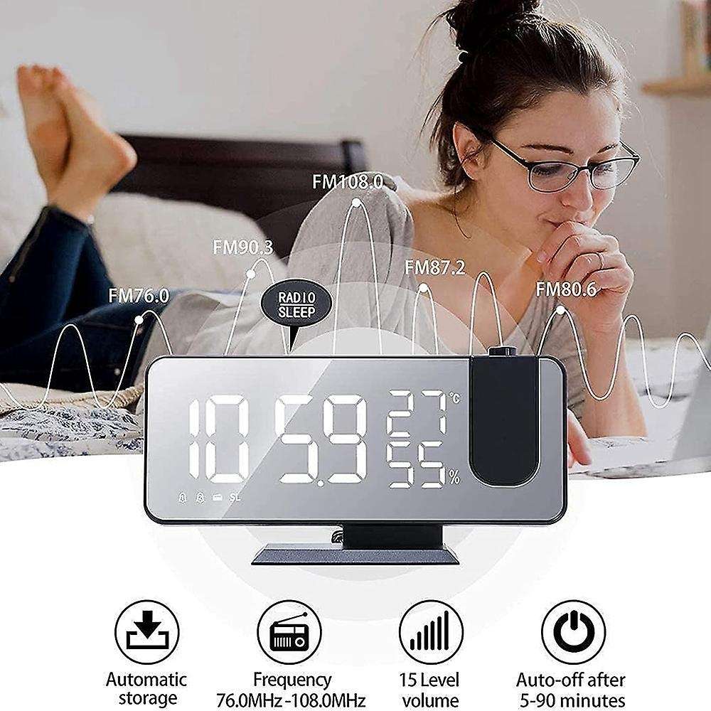 Digital Alarm Clock with Fm Radio Led Mirror Screen Alarm Clock-black