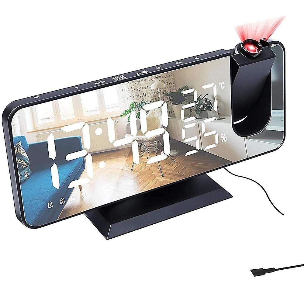 Digital Alarm Clock with Fm Radio Led Mirror Screen Alarm Clock-black