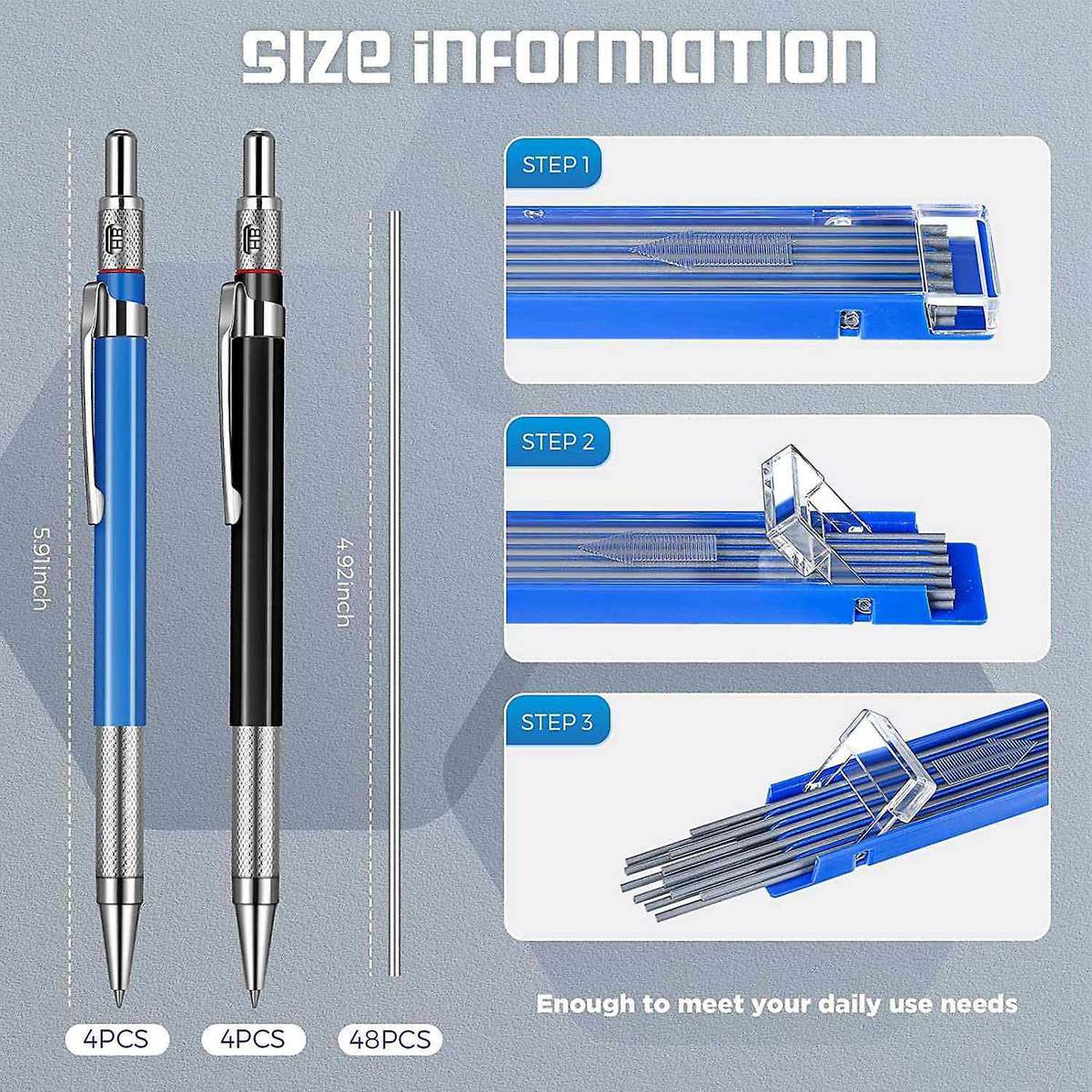 Welders Pencils Set,8pcs Pencils with 96pcs 2mm Silver Refills