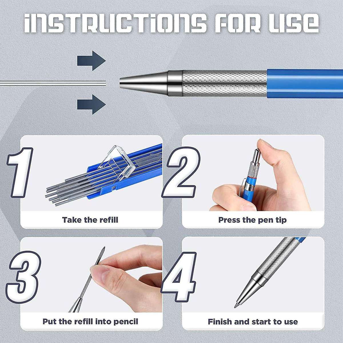 Welders Pencils Set,8pcs Pencils with 96pcs 2mm Silver Refills