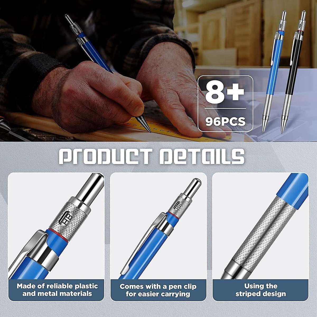 Welders Pencils Set,8pcs Pencils with 96pcs 2mm Silver Refills