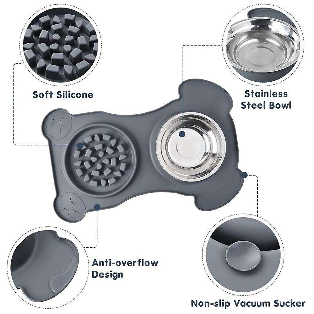 3-in-1 Slow Feeder Food Dog Bowl Pet Feed Mat Stainless Steel Bowl