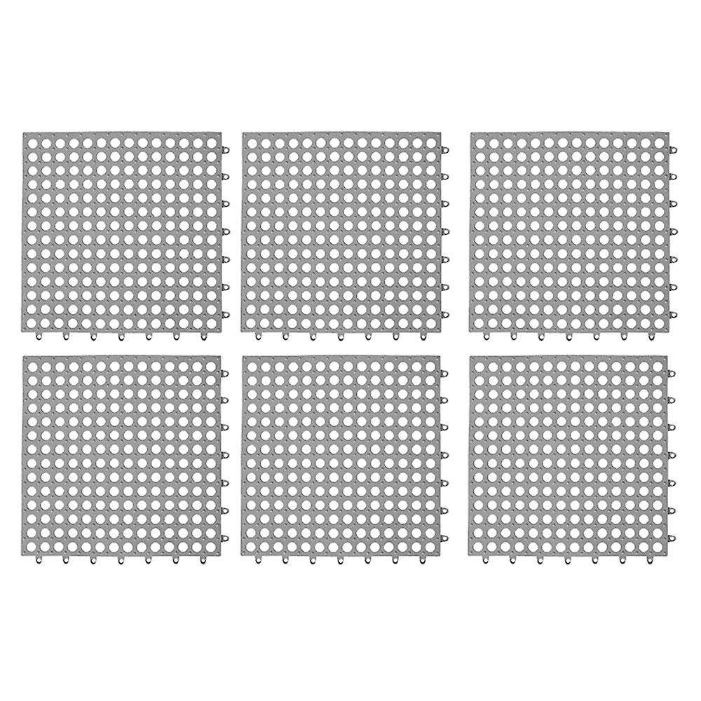 6pcs Anti-slip Splicing Pvc Bathroom Kitchen Mat 30x30cm Dark Grey