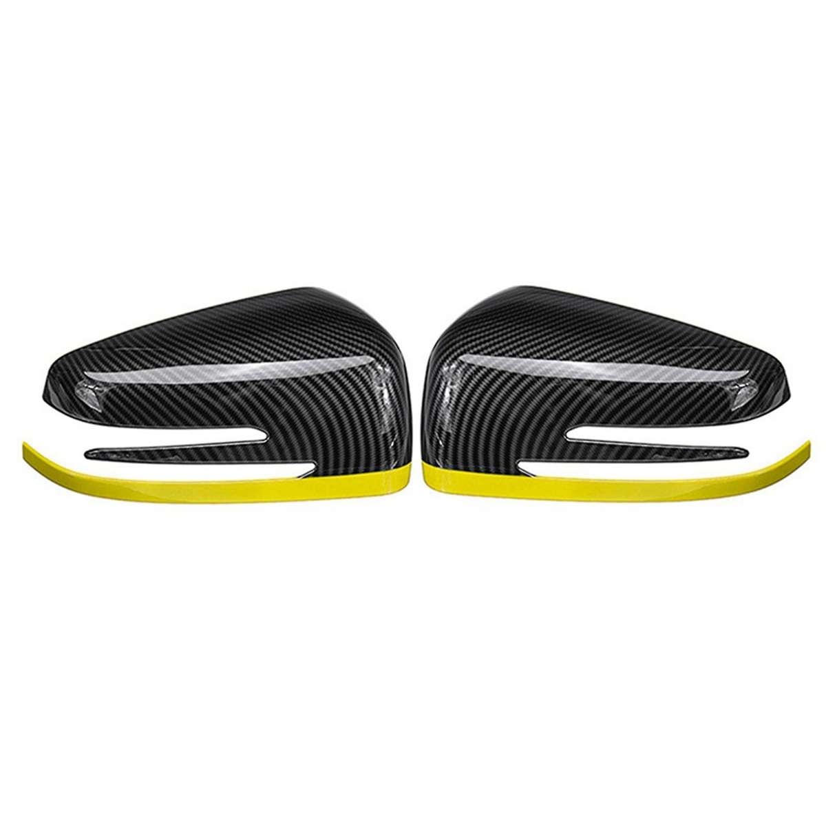 2x Car Rearview Side Mirrors Cover Cap Carbon Fibe + Yellow