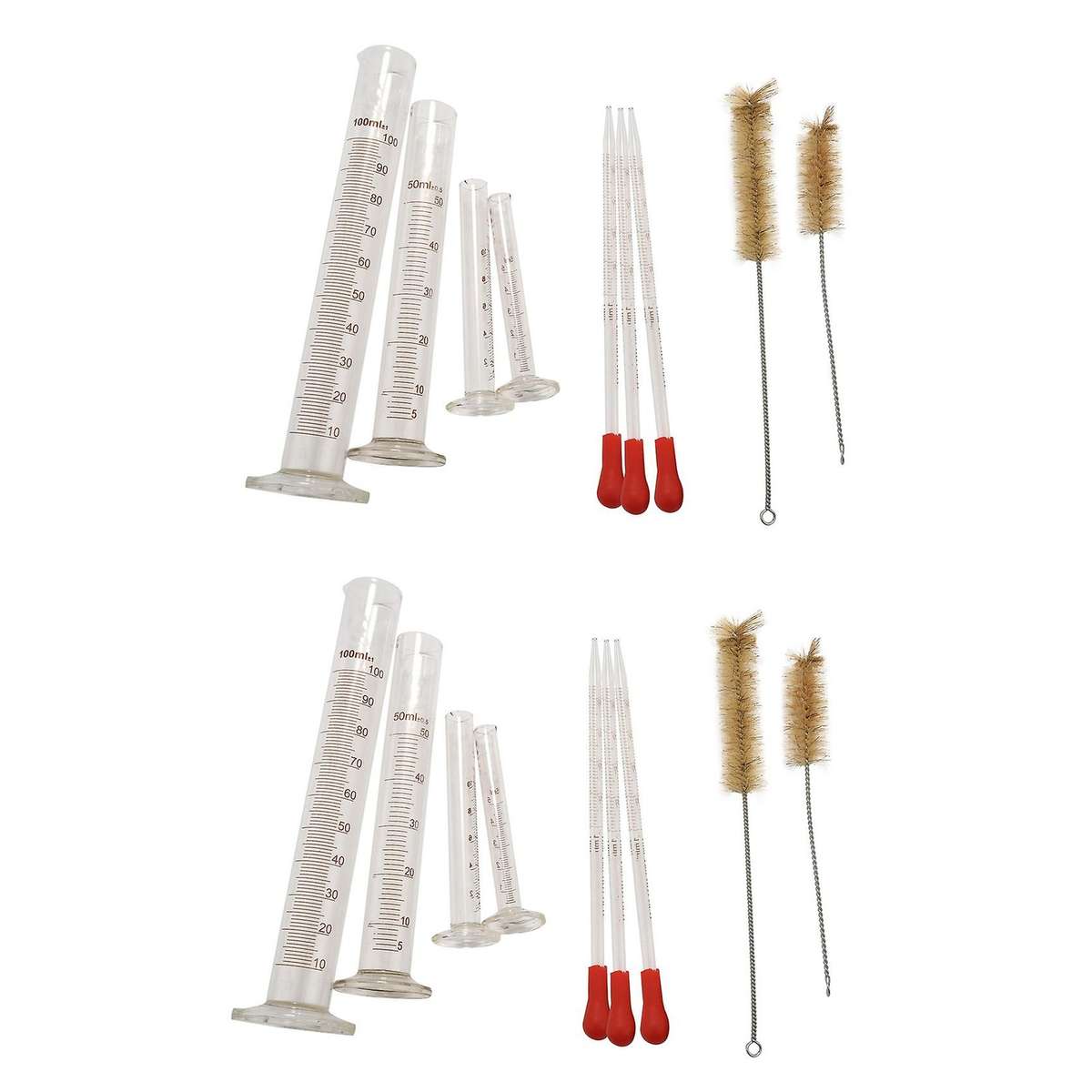 4 Measuring Cylinder Glass 2 Cleaning Brushes + 3x 1ml Glass Pipettes