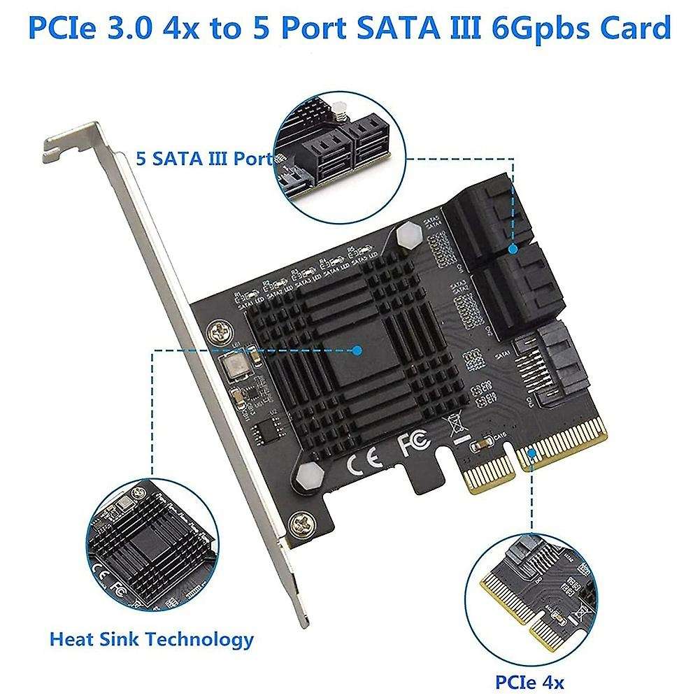 Pcie Sata Card 5 Port, Pci-e to Sata Expansion Card, for Windows