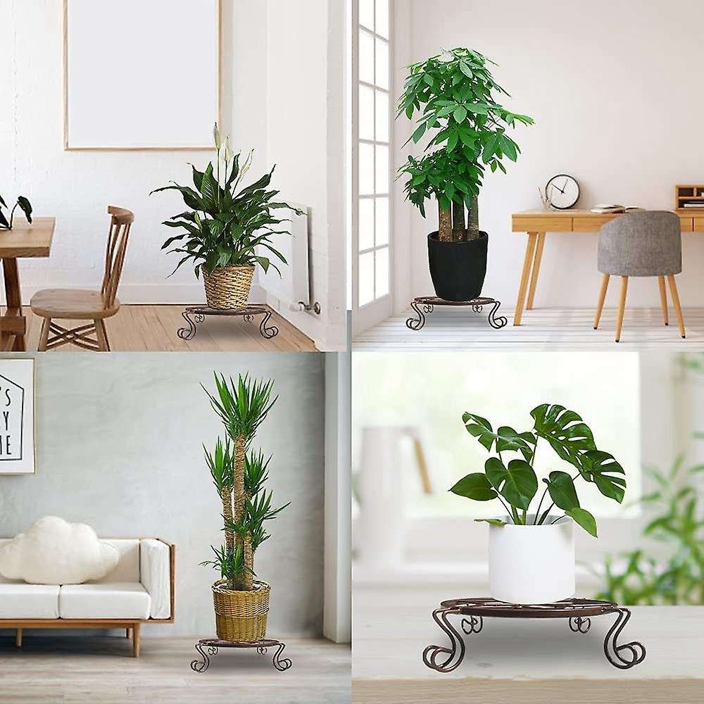 3 Pcs Indoor Floor-standing Green Wrought Iron Plant Stand Brown
