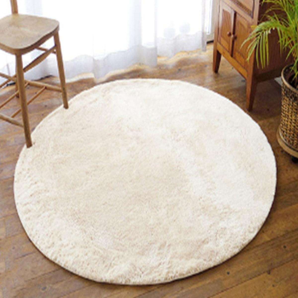 Pure Color Silk Wool Carpet Round Floor Mats Bedroom Mat Beige White