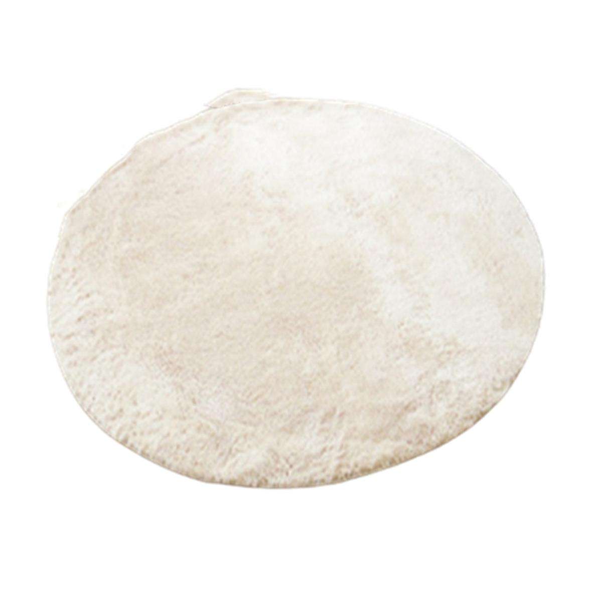 Pure Color Silk Wool Carpet Round Floor Mats Bedroom Mat Beige White