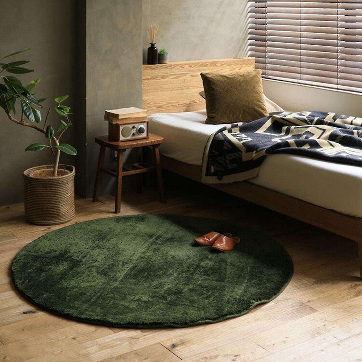 Pure Color Silk Wool Carpet Round Floor Mats Bedroom Mat Beige White