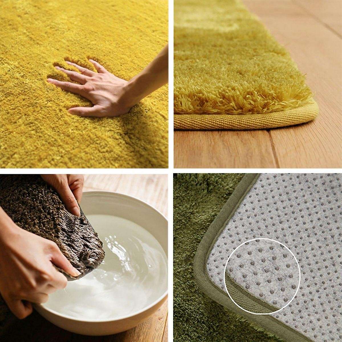 Pure Color Silk Wool Carpet Round Floor Mats Bedroom Mat Beige White