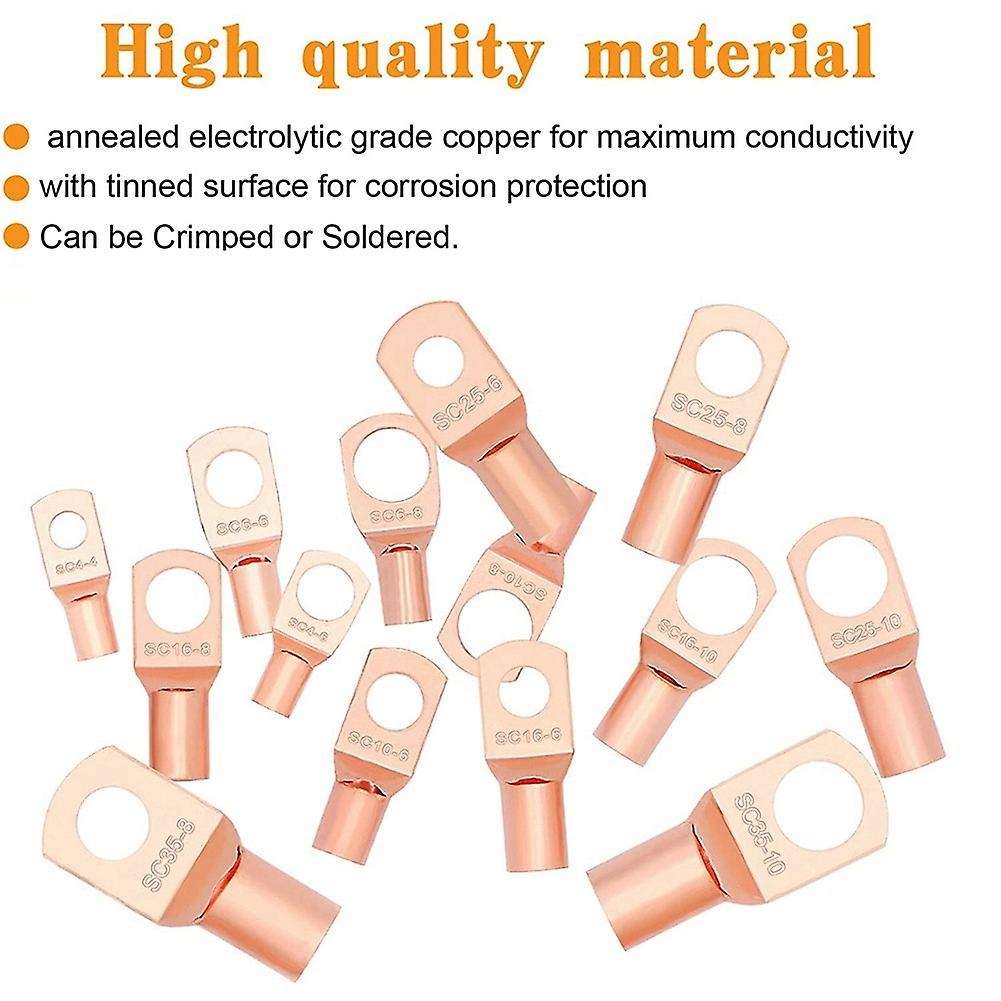 174pcs Copper Battery Cable Ends Ring Terminal for Awg2/4/6/8/10/12