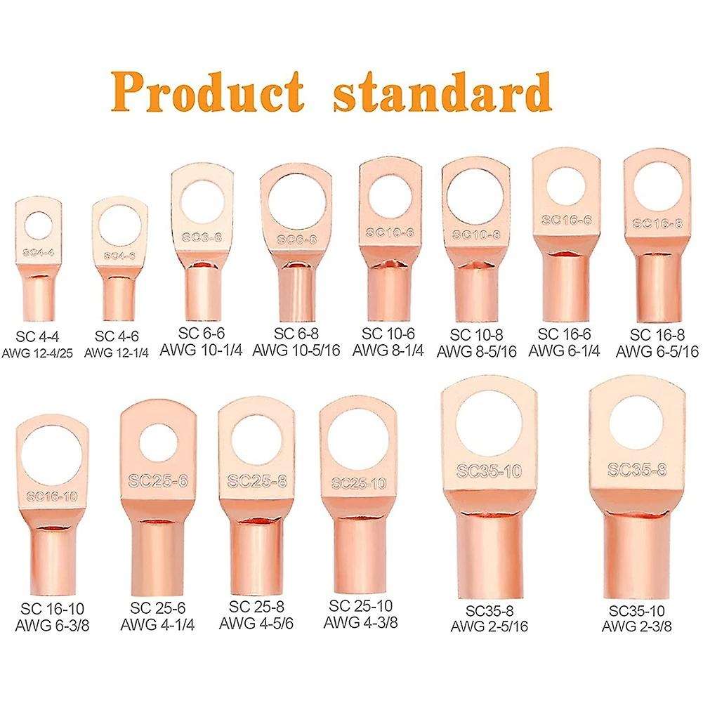 174pcs Copper Battery Cable Ends Ring Terminal for Awg2/4/6/8/10/12