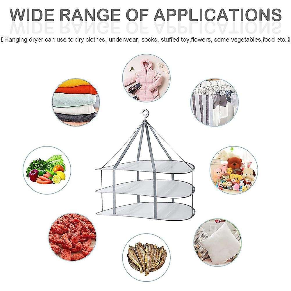 3 Layers Foldable Clothes Drying Rack, Mesh Hanging Air Dryer