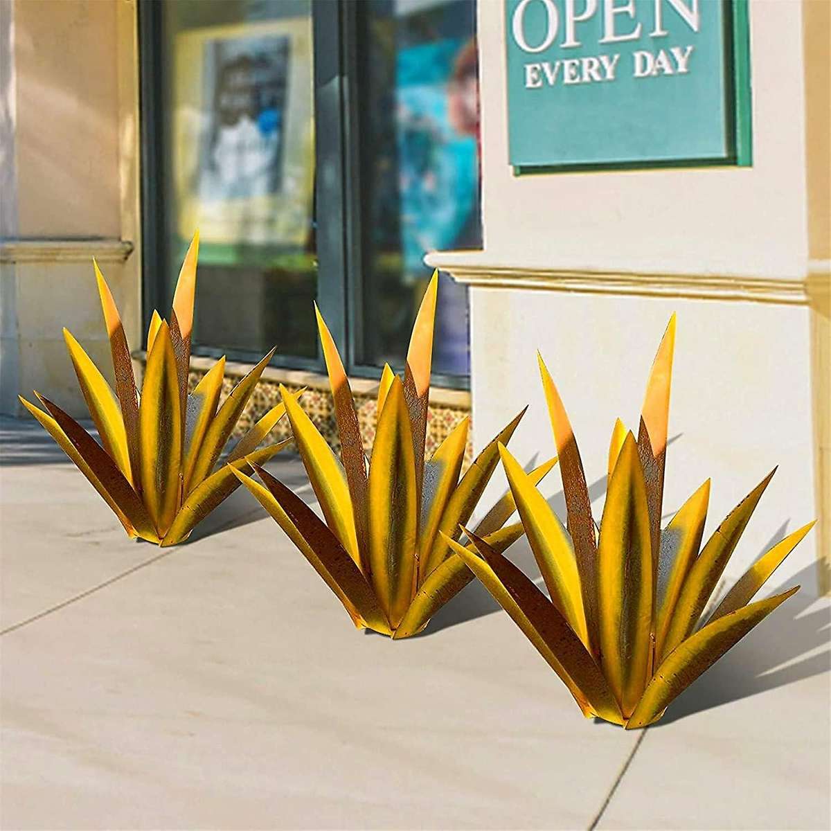 13.7inch Diy Metal Agave Plants,garden Lawn Ornaments-yellow