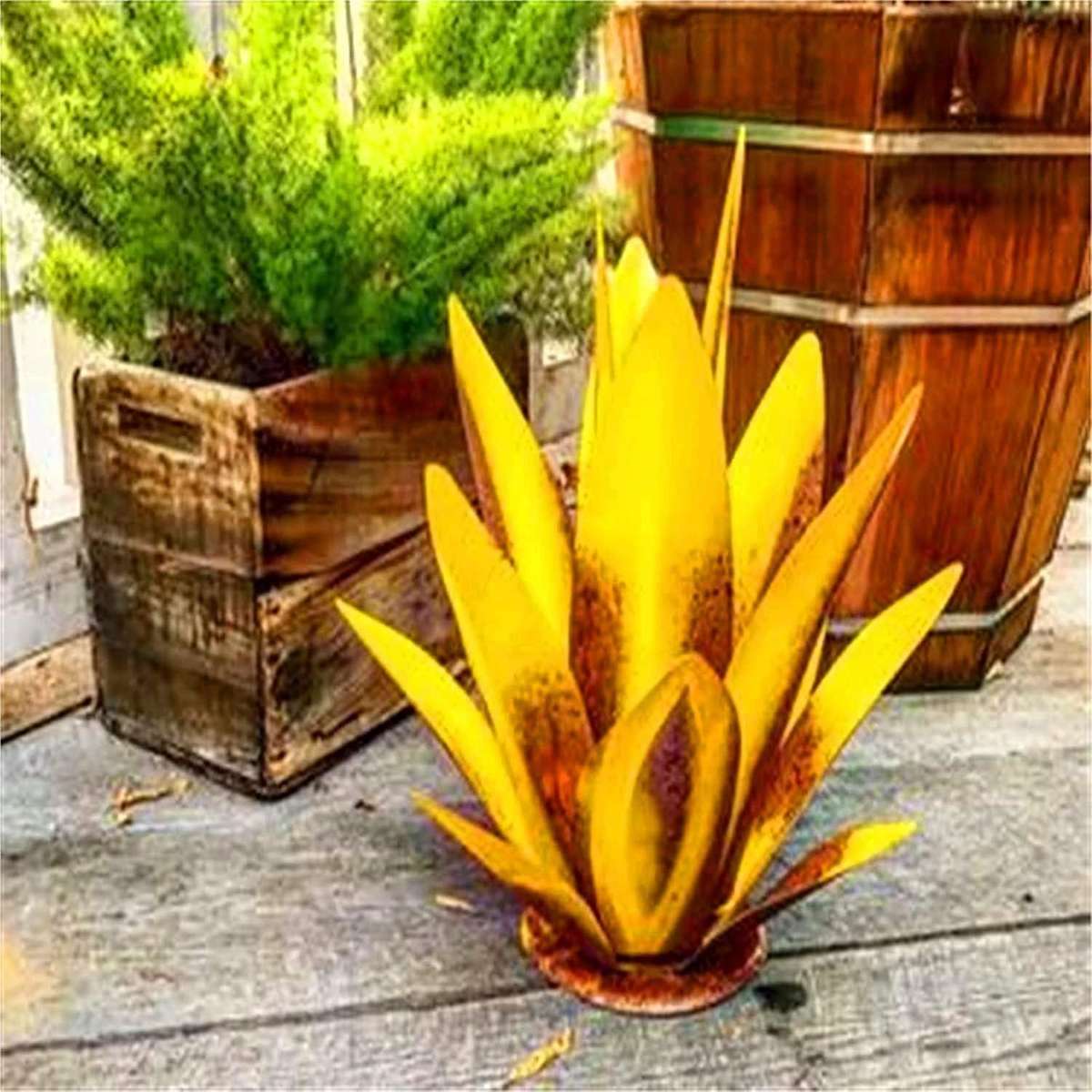 13.7inch Diy Metal Agave Plants,garden Lawn Ornaments-yellow