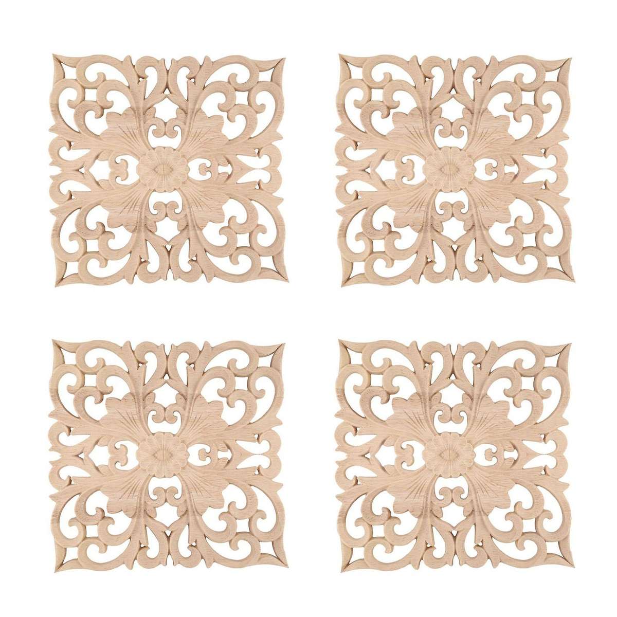 4x Wooden Decal European-style Applique Real Wood Carving 20x20x2cm