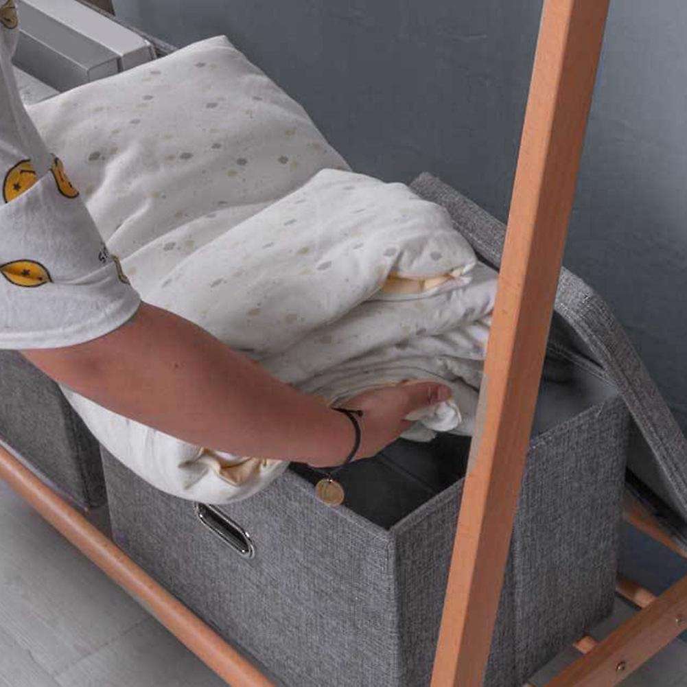 Large Capacity Cotton Linen Folding Storage Box with Lid Beige