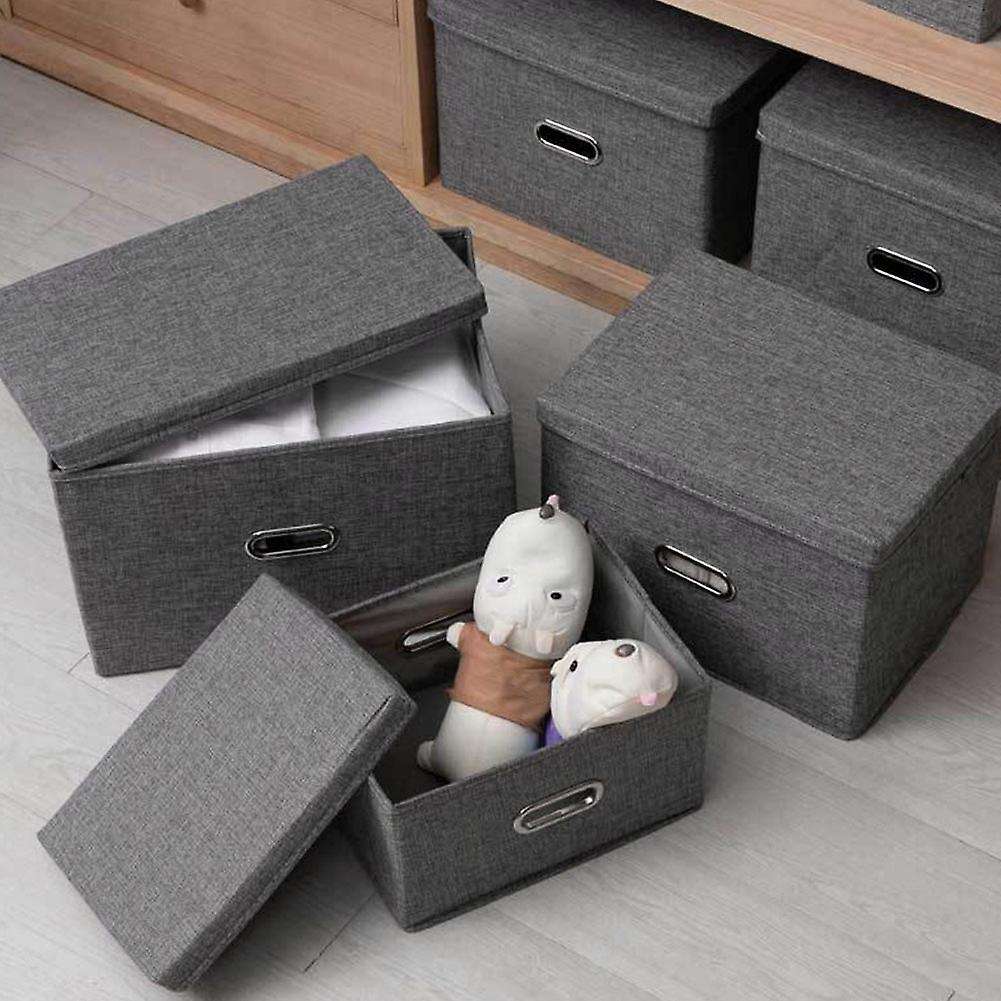Large Capacity Cotton Linen Folding Storage Box with Lid Beige