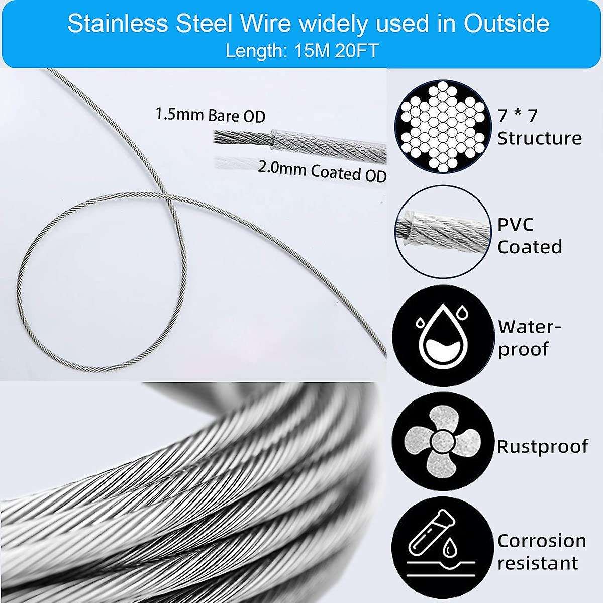 30m Garden Wire for Climbing Plants,wire Fence Wire Rope Clips