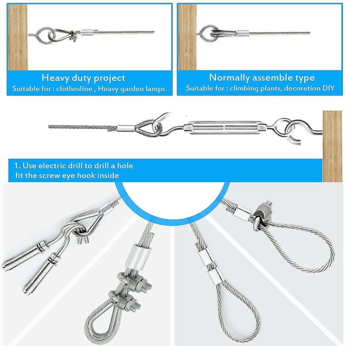 30m Garden Wire for Climbing Plants,wire Fence Wire Rope Clips