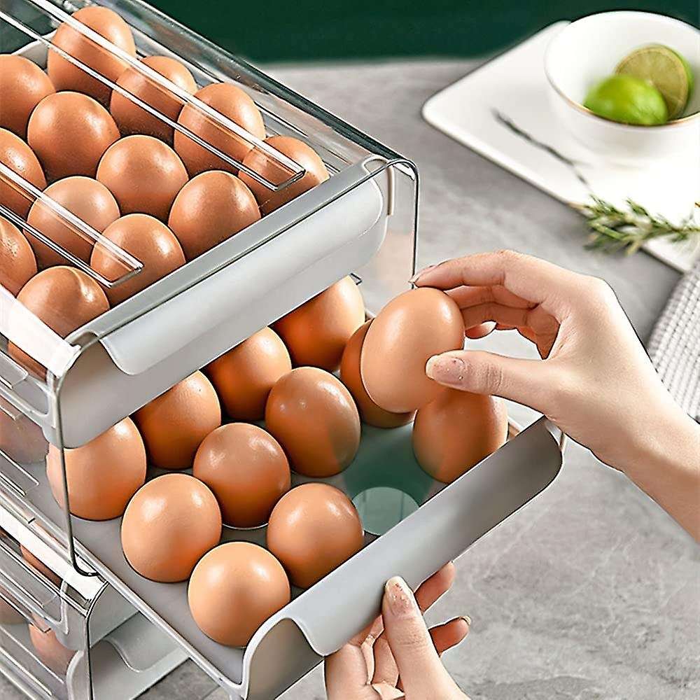 32 Grid Egg Storage Double-layer Drawer Type Egg Box for Fridge Gray