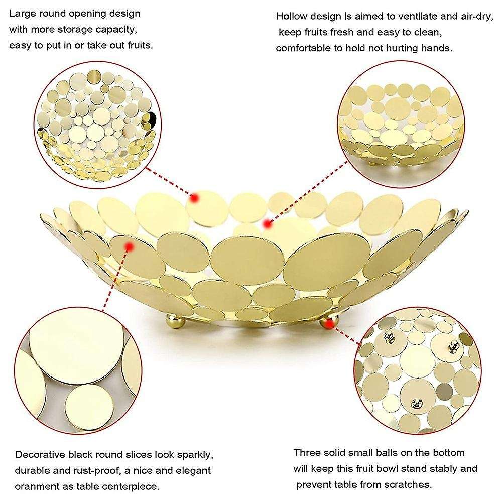Metal Fruit Bowl Basket Decorative Countertop Fruit Holder (golden)